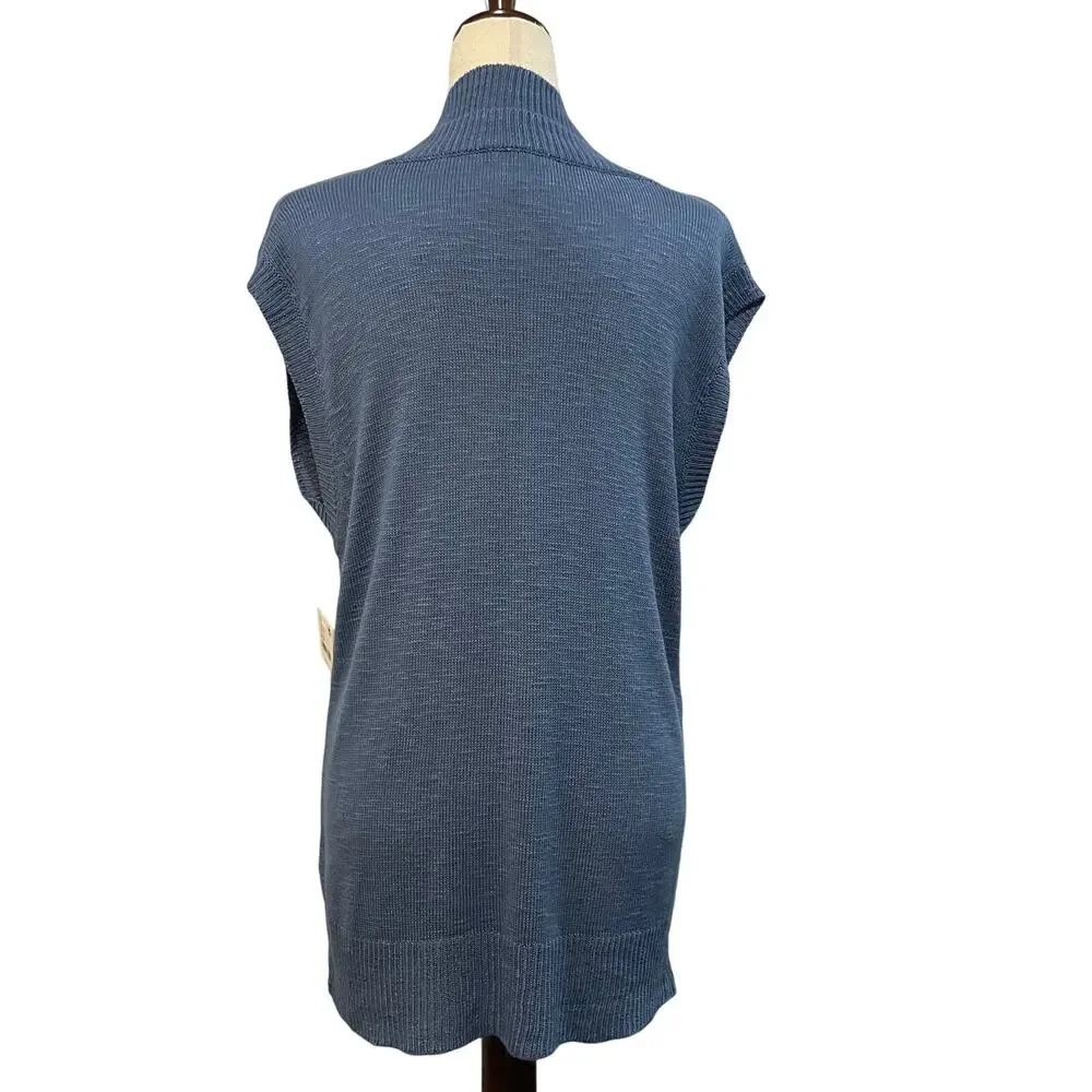 Free People Women’s Hannah Sweater Vest Oversized Double V-Neck Knit NWT Blue XS - Picture 4 of 13